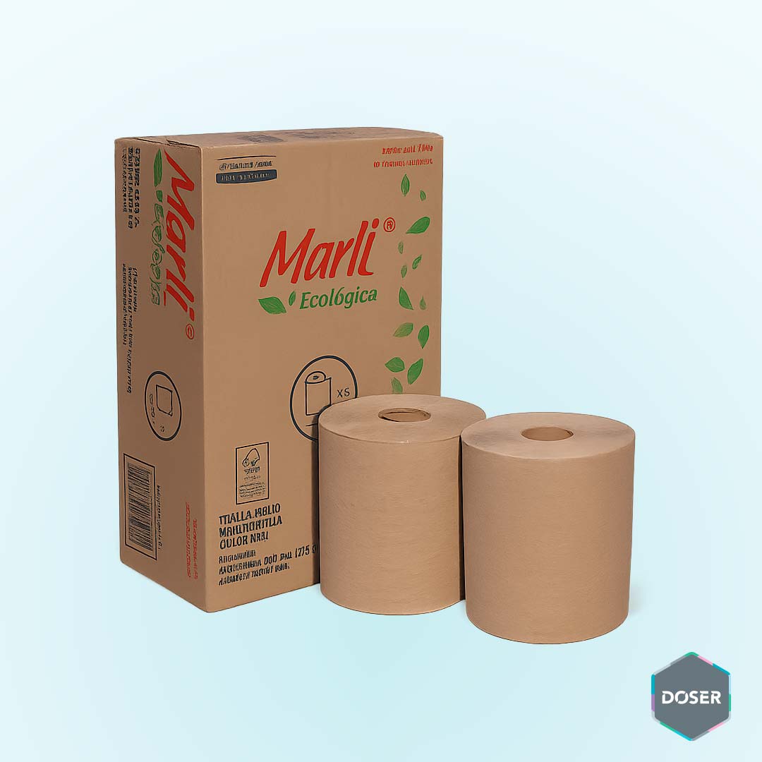 Toalla Marli Ecológica en Rollo 180m | Caja c/6 Rollos Kraft – Hoja Sencilla